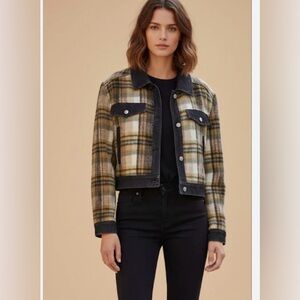 NWT Republic plaid and Jean fuzzy jacket Sz XS